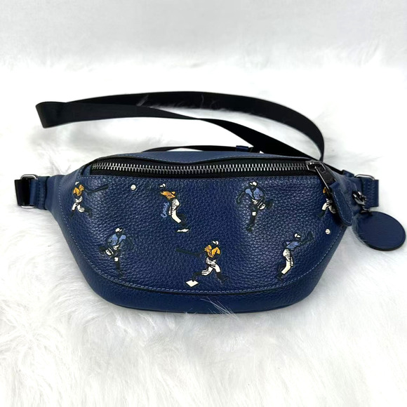 Coach Warren Mini Belt Bag With Baseball Print In Leather/Deep blue CAX43 NWT - Picture 1 of 8